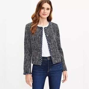 LOFT Women’s Tweed Ladies Jacket, Navy with Buttons, Size Small